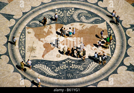 tiles pavement compass in front of the monument the the discoveries in Belem portugal Stock Photo