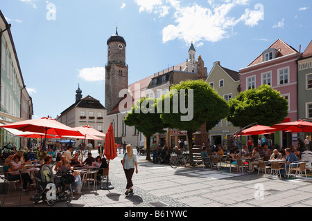 Marienplatz Square and parish church in Weilheim, Pfaffenwinkel, Upper Bavaria, Germany, Europe Stock Photo