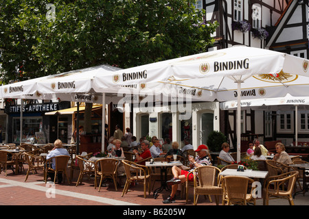 Street cafe in Linggplatz Square, Bad Hersfeld, Rhoen, Hesse, Germany, Europe Stock Photo