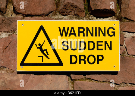 Warning sign for sudden drop, Great Britain, Europe Stock Photo