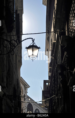 Street lamp in a narrow alley, Rialto, Venice, Italy, Europe Stock Photo