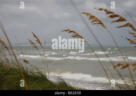 Sunshine skyway bridge viewed from Fort DeSoto  America’s Top Beach america park Stock Photo