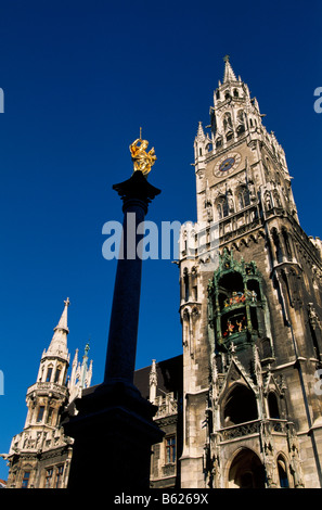 Mariensaeule, Mary's Column, Marienplatz Square, Munich, Bavaria, Germany, Europe Stock Photo