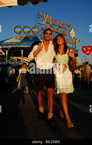 Oktoberfest, Wies'n, couple enjoying the Beer Festival, Munich, Bavaria, Germany, Europe Stock Photo