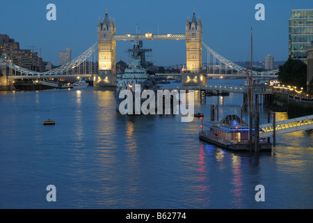 Thames, HMS Belfast, Tower Bridge, London, Great Britain, Europe Stock Photo