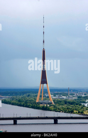 Television tower in Riga and the Daugava River, Latvia, Baltic region, Europe Stock Photo