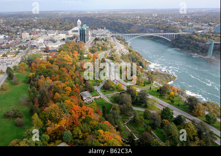 Fall Aerial View of Niagara River and Niagara Ontario Canada from the Skylon Tower Stock Photo