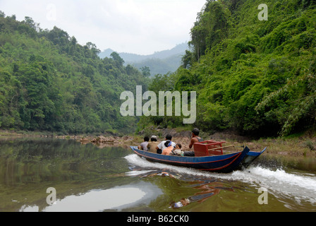 Adventurous boat journey through the jungle on the Nam Ou river, Phongsali Province, Laos, Southeast Asia Stock Photo