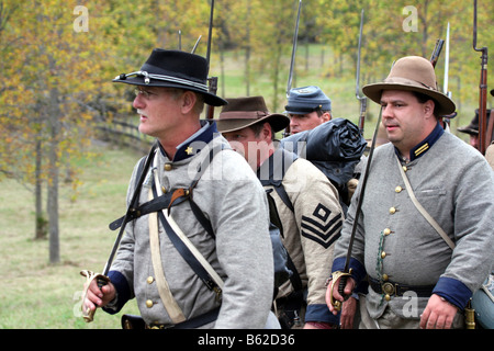 Confederate civil war soldiers marching in line during a Civil War Reenactment at the old Wade House Greenbush Wisconsin Stock Photo