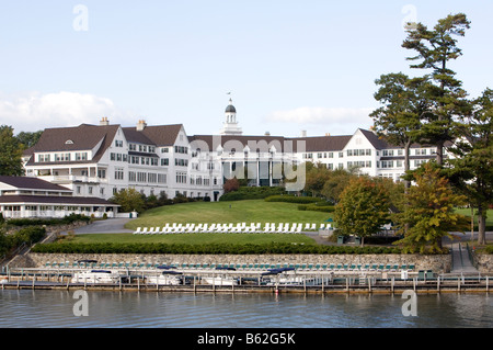 The Sagamore Resort at Bolton Landing New York. Shot from the lake on a beautiful fall day. Stock Photo