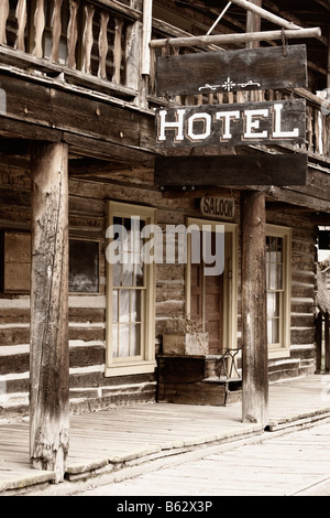 Facade of an abandoned hotel, Ghost Town, Nevada City, Montana, USA Stock Photo