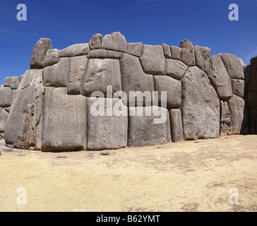 Massive stones in Inca fortress walls Sacsayhuaman Cusco Peru South America Stock Photo