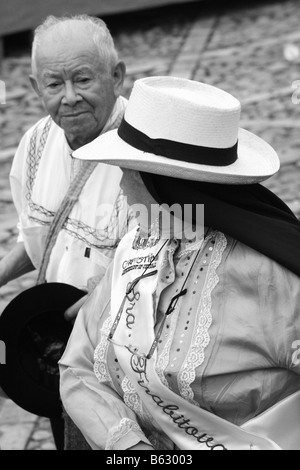 old couple dancing, wearing a traditional costume of the region, Tibasosa, Boyacá, Colombia, South America Stock Photo