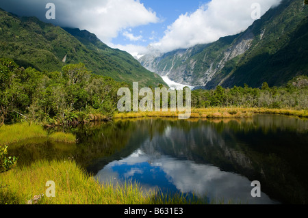 The Franz Josef Glacier from Peters Pool, South Island, New Zealand Stock Photo