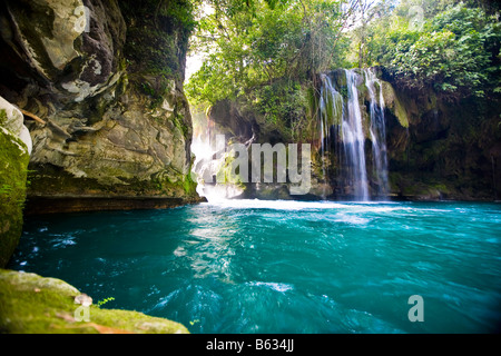 Waterfall in a forest, Tamasopo Waterfalls, Tamasopo, San Luis Potosi, San Luis Potosi State, Mexico Stock Photo