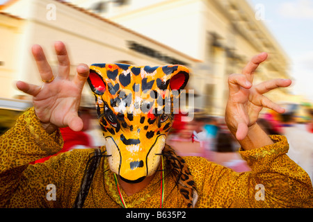 Close-up of a person in a leopard's costume, Barranquilla's Carnaval, Miami, Florida, USA Stock Photo