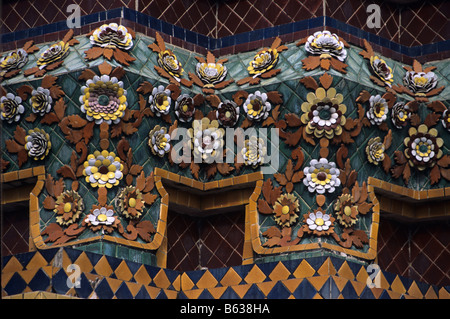 Floral porcelain decoration at Wat Pho, the largest and oldest temple-monastery in Bangkok, Thailand Stock Photo