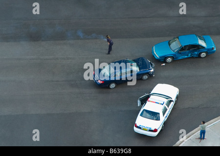 High angle view of a car accident on a highway, John F. Kennedy Causeway, Miami, Florida, USA Stock Photo
