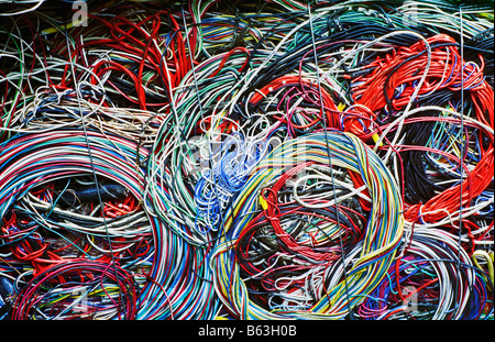 Scraps of colorful electrical wires from Oakland recycle center called Alliance Metals in Oakland California Stock Photo