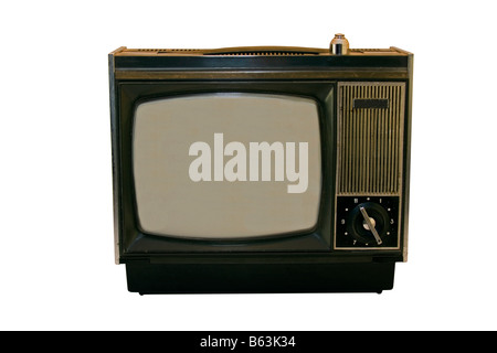 Very old TV set isolated on white. Stock Photo