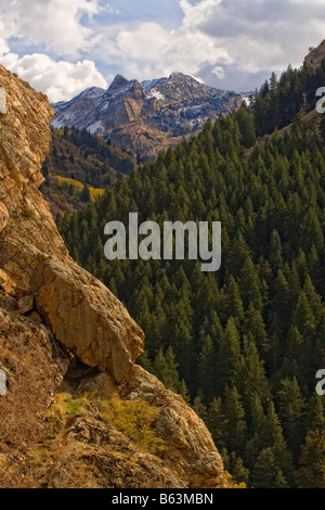 First autumn snow on Sundial Peak in Big Cottonwood Canyon part of the Wasatch Mountains in northern Utah USA Stock Photo