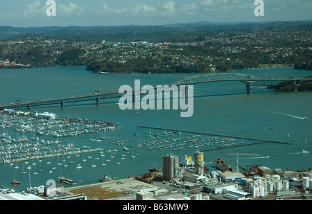 View looking northwest from the Sky Tower in the centre of the city of Auckland, New Zealand Stock Photo