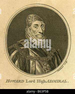 Antique engraving of Charles Howard, 1st Earl of Nottingham. Stock Photo