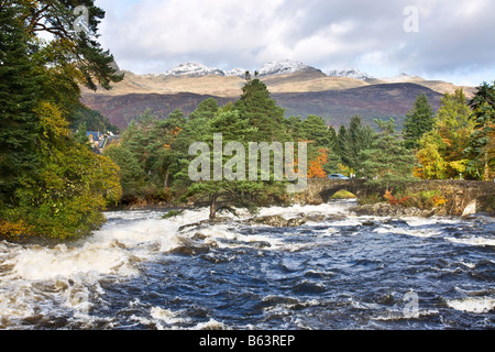 Falls of Dochart in full flood, Killin, Scottish Highlands Stock Photo