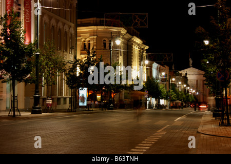 Gediminas Avenue at night, Vilnius, Lithuania Stock Photo