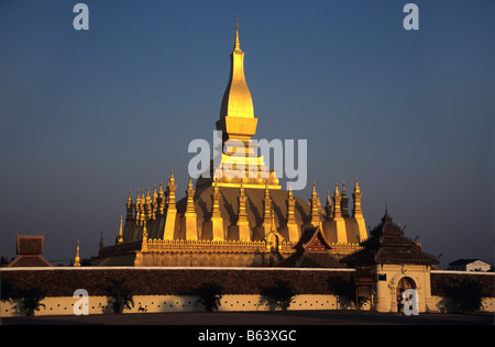Pha That Luang, the Great Golden Stupa, built in 1566, at Vientiane, Laos. The country's most sacred Buddhist monument. Stock Photo
