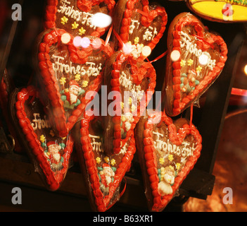 Gingerbread Hearts on Birmingham Christmas Market Stall Stock Photo