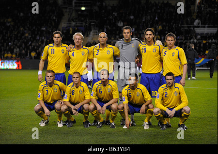 Swedens national soccer team playing against Portugal in a World Cup Qualifier in Stockholm Sweden Stock Photo