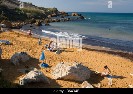 San Blas Bay is a sandy beach in Gozo enclosed by headlands and it remains gloriously natural Stock Photo
