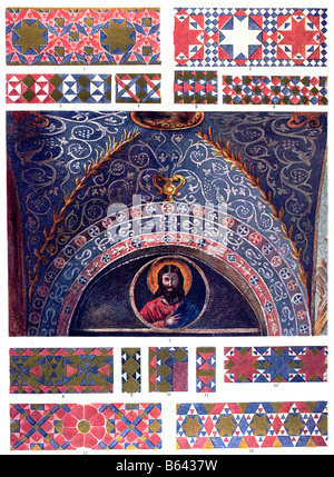 Byzantine Ornament, Old Byzantine glass mosaics. Stock Photo