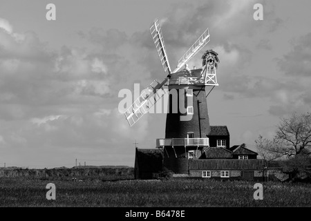 Cley windmill standing prominently over Norfolk saltmarshes Stock Photo