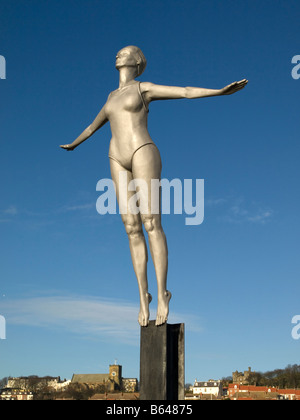 "Diving Belle" statue by artist Craig Knowles on Vincents or  west pier Scarborough the first ever seaside resort. Stock Photo