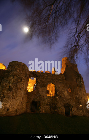 City of Swansea, South Wales. Night view of the north elevation of Swansea Castle ruins. Stock Photo