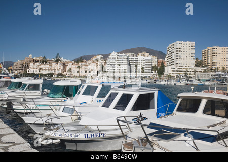 Estepona Costa del Sol Malaga Province Spain Boats at anchor in port Stock Photo