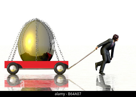 Small businessman moving his nest egg. Stock Photo