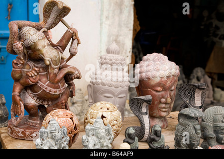 Examples of the stone sculpting, the specialism of sculptors in Mahabalipuram (Mamallapuram) in Tamil Nadu, India. Stock Photo