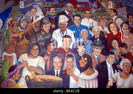 San Antonio's Mi Tierra Mexican Restaurant, in Market Square, historical mural of famous San Antonians Stock Photo