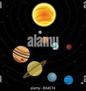 Illustration of solar system with stars and planets Stock Photo