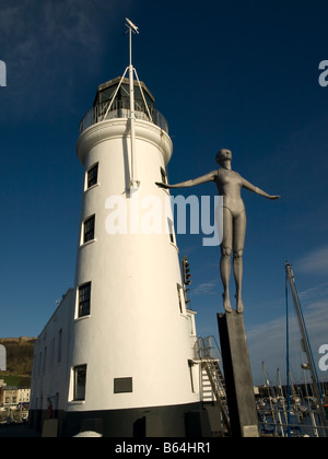 'Diving Belle' statue by artist Craig Knowles by the lighthouse on Vincents or  west pier Scarborough erected 2007. Stock Photo