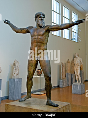 Zeus Poseidon Bronze statue mighty god art Greek Greece Stock Photo