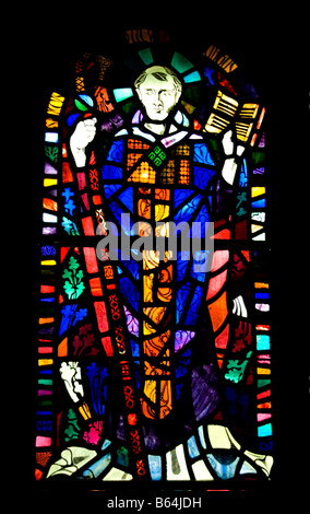 St Samson Depicted in the west wall window of the Nave of St Illtyd's Church Caldey Island Stock Photo