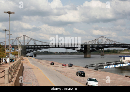 St Louis waterfront on the Mississippi river looking toward Eads bridge Stock Photo