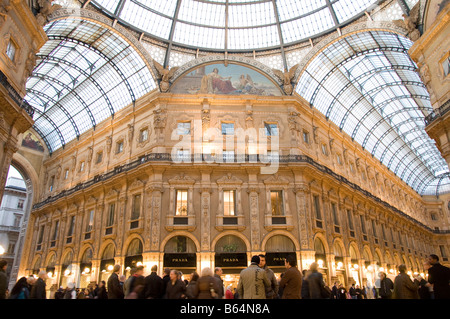 Arched glass roof and covered arcade of the Galleria Vittorio Emanuele II evening time Milan Italy Stock Photo