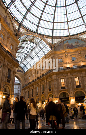 Arched glass roof and covered arcade of the Galleria Vittorio Emanuele II evening time Milan Italy Stock Photo