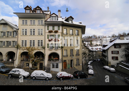 View of the old town covered by snow in Bern city centre the capital of Switzerland Stock Photo