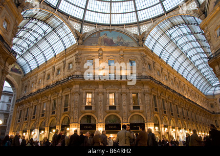 Arched glass roof and covered arcade of the Galleria Vittorio Emanuele II evening time Milan Italy Stock Photo